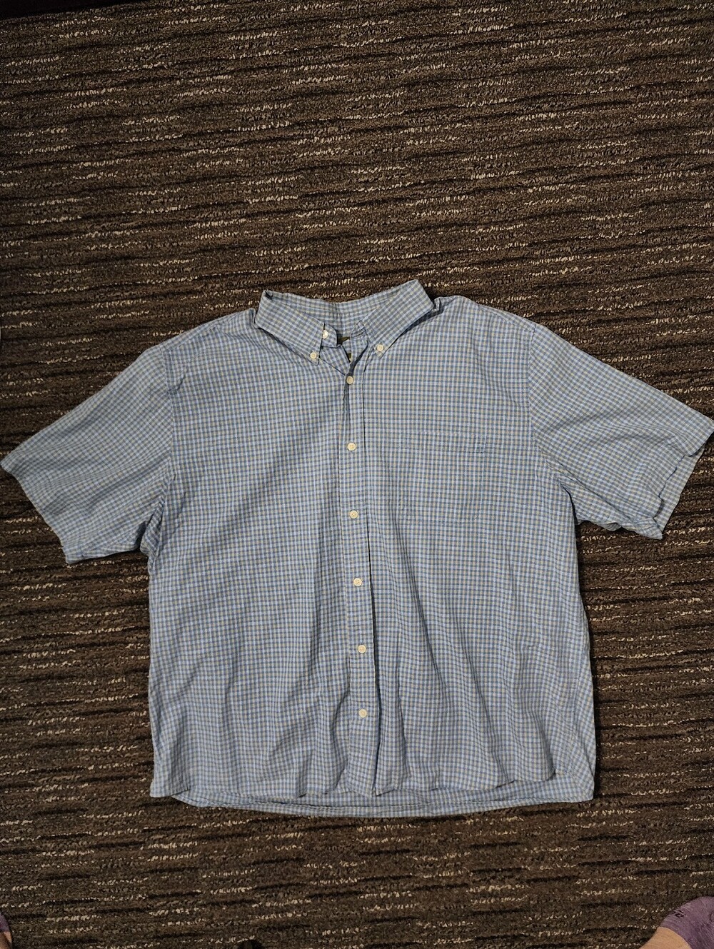 Eddie Bauer Blue Plaid Short Sleeve Button Shirt Men's XXL 100% Cotton Summer